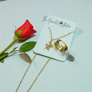 Stainless steel bloem ketting en dubble hart ring