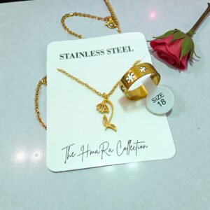stainless steel ketting met bloem ring